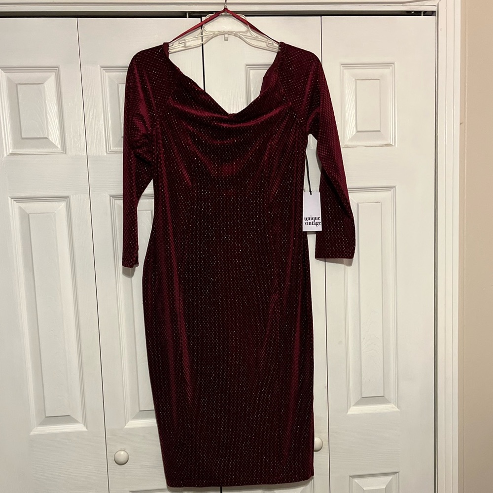 Unique Vintage burgundy shimmer velvet dress